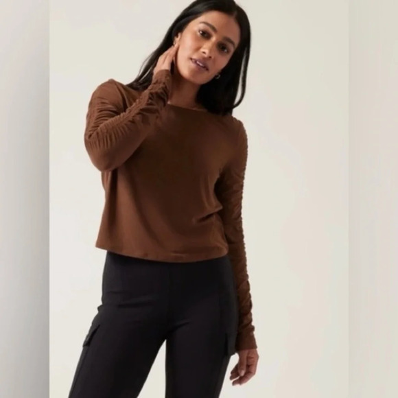 Athleta All Around Ruched Top Long Sleeve Brown - Picture 1 of 9